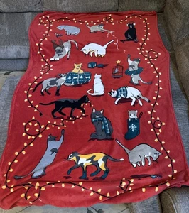 Vera Bradley HOLIDAY CATS Throw Blanket Vera Bradley Christmas Cats Fleece 84x51 - Picture 1 of 20