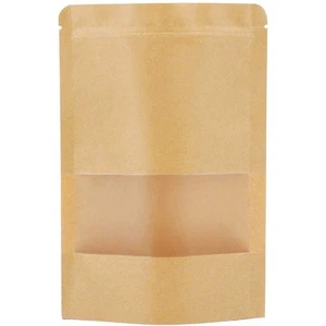 Sacchetti Porta Carta Marrone Richiudibili Stand Up con Finestra 50pz 5,5"x7,8" Chiusura Zip... - Foto 1 di 8