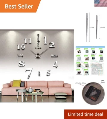 Contemporary 3D Large Silver Wall Clock - Minimalist Design for Home & Office - Image 1 of 4