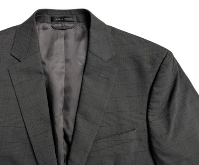 Bruno Piattelli Blazer Men 42S Dark Grey Plaid Wool Blend Classic Suit Jacket - Image 1 of 4