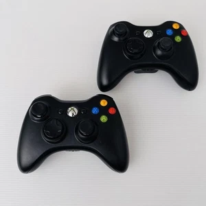Genuine Microsoft Xbox 360 Wireless Controllers Bundle X2 Black - Aus Postage - Picture 1 of 8