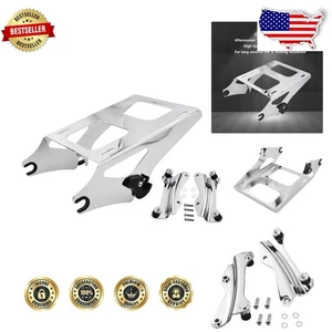 Easy Install Chrome Tour Pack Luggage Rack w/ Docking Hardware Harley Touring - Foto 1 di 11