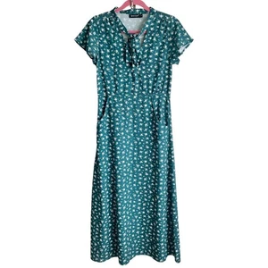 Maxi Vestido Floral Para Mujer Talla Pequeña Verde Blanco Cottagecore Pradera Manga Corta - Imagen 1 de 13