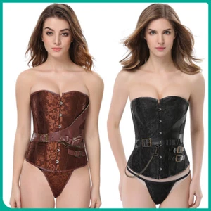 Retro Burlesque Corset Cincher Bustier Punk Goth Brocade Warrior Costume Shaper - Picture 1 of 30