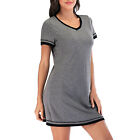 (Dark Print Grey XL)Night Shirts Short Sleeve V Neck Colour Blocking Casual SLS