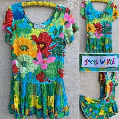 Джемы мира Хэтти платье синий сад сделано на Гавайях может быть или не быть Y2K винтажный M - Изображение 1 из 4