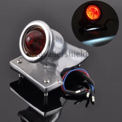 Soporte de luz trasera de freno LED retro rojo aluminio cromado universal 12V para Harley Foto 1 de 4