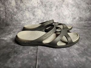 Crocs Womens Black Gray Rubber Sandals Slip On Wedge Slides Shoes Size 8 - Picture 1 of 8