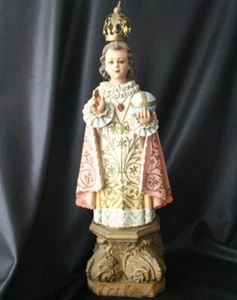 Estatua vintage católica INFANTE JESÚS de PRAGA OJOS DE CRISTAL España - Imagen 1 de 8