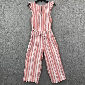 Old Navy S rot weiß gestreift Leinenmischung Tie Crop Strampler Overall Taschen V-Ausschnitt - Bild 1 von 16