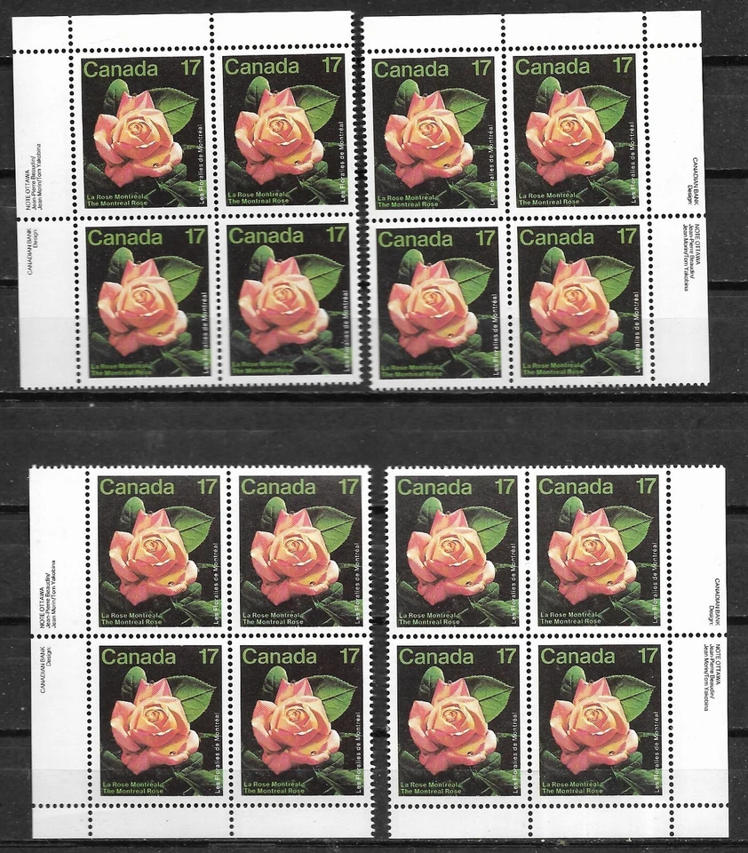 pk00823:Stamps-Canada #896 Montreal Rose 17 cent Plate Block Set - MNH - Image 1 of 1