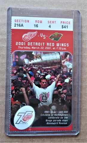 Red Wings vs Minnesota Wild ticket stub Mar 22, 2001  Yzerman Parade Pictured Cover