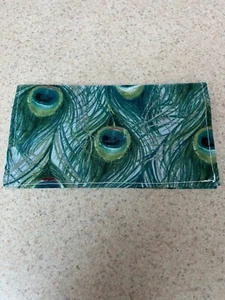 Soft Fabric Checkbook - Handmade - Fully Lined - Peacock Feathers - NEW! - Picture 1 of 2
