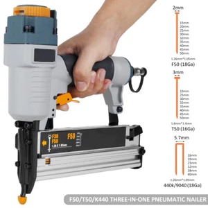 3-IN-1 Air Nailer Stapler Nail Gun 18 Gauge Brad Nails Pneumatic Powered Tool =⇕ - Picture 1 of 9