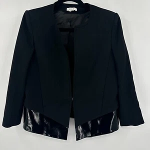 Helmut Lang Blazer Jacket Women's 6 Black Angora Blend Faux Leather Long Sleeve - Picture 1 of 11