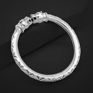925 sterling silver cultural trendy lion face stylish kada bangle kada nsk799 - Picture 1 of 6