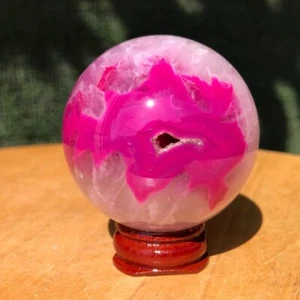 160G Rare Rose Pink Agate crystal Ball Crystal Quartz Sphere Mineral Specimen - Picture 1 of 22