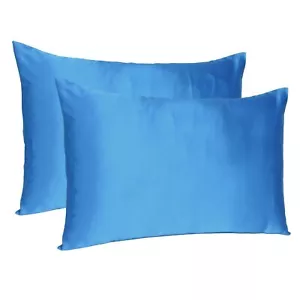 Bright Blue Dreamy Set Of 2 Silky Satin Standard Pillowcases - Picture 1 of 6