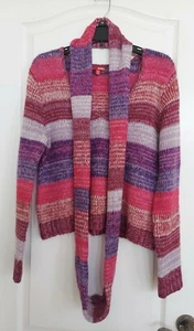 Bongo Women's Winter Pink Red Purple Stripe Knit Pullover Jumper Sweater Scarf - Picture 1 of 12