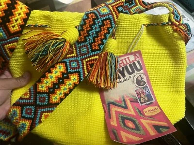 Bolso Bandolera Wayuu Amarillo Mochila Colombiano Bucket Boho Multicolor 11.5x14 Foto 1 de 4