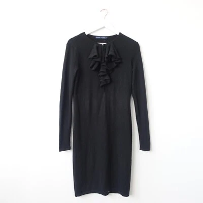 Vestido de cachemir negro vintage Ralph Lauren para mujer suéter mediano con volantes ojo de cerradura 90 Foto 1 de 4