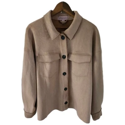 Philosophy Woman Faux Suede Shacket Jacket 1X Camel Tan Button Front Lightweight - Image 1 of 4