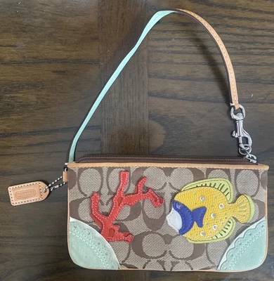 COACH Limited Edition Large Signature Fish Coral Applique Wristlet 7.25" X 4.25" - Image 1 of 4