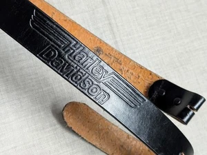 vintage USA made HARLEY DAVIDSON buckle belt 34 black TOOLED leather MOTORCYCLE - Picture 1 of 14