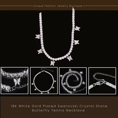 Precioso collar tenis mariposa cristal Swarovski chapado en oro blanco de 18 quilates regalo Foto 1 de 4