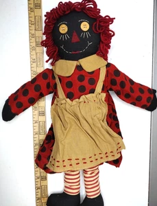 Muñeca de trapo de tela Raggedy Ann de colección de 18" de moda antigua pelo rojo afroamericano - Imagen 1 de 6