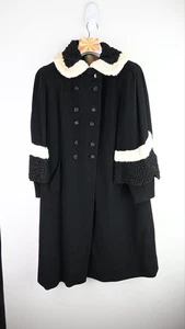 Vintage Greenblatts 100% virgin wool coat in black with white trim size UK12 - Picture 1 of 13