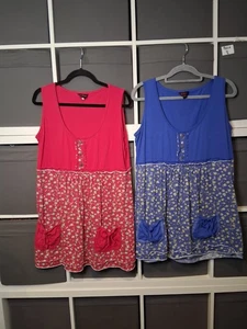 Joe Browns x2 Floral Print Tunic Dresses Tops Pink Blue Cotton Summer Sun UK 18 - Picture 1 of 16