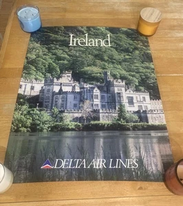 Vtg Original Delta Airlines Ireland Travel Poster 22x28 Kylemore Castle / Abbey - Picture 1 of 6