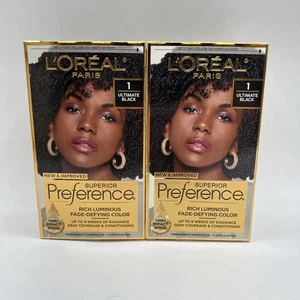 NEW 2 Pack L'Oreal Superior Preference Permanent Hair Color #1 Ultimate Black - Picture 1 of 1