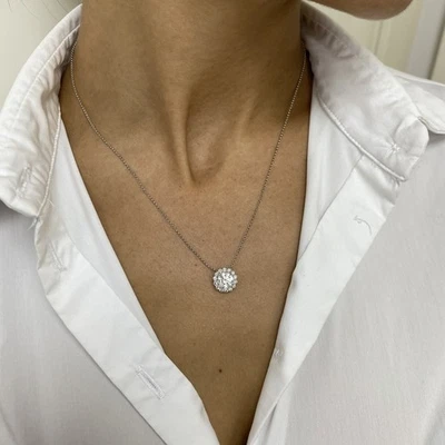 Diamond Necklace Halo Pendant Round VS1 F 1.55 Carat Lab Created 14K White Gold - Image 1 of 4