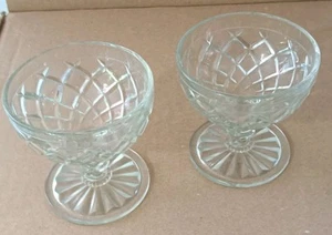 2 Hocking Glass Sherbet Waffle Waterford Depression Crystal Clear Dessert Dishes - Picture 1 of 8
