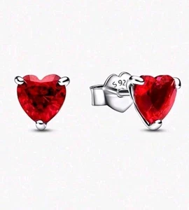 Orecchini Cuore ARGENTO 925 E ZIRCONE ROSSO in Confezione Regalo - Foto 1 di 2