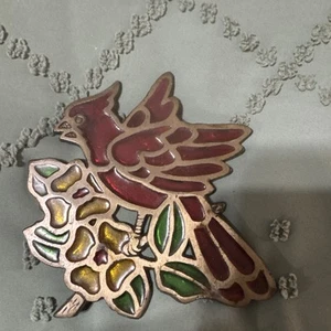 Vintage Tiffany Style Stained Glass CARDINAL Trivet Stand Decor - Picture 1 of 4