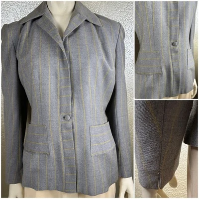 Blazer Daga Vintage Años 40 JEANETTE Miron Lana Gris Amarillo Rayas Lana Foto 1 de 4