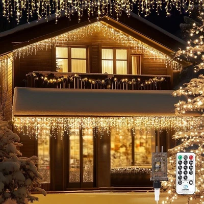 Icicle LED Christmas Lights Outdoor , 520 LED 49.2FT 8 Modes with 80 Drops Wa... - Image 1 of 4