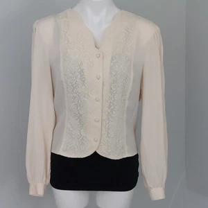 Vintage 80s Your Sixth Sense Button down Cottagecore Blouse, Cream, vintage 12 - Picture 1 of 15