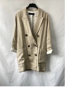 ZARA Woman Long, Beige, Oversized Double Breasted, Linen Style Blazer Size Small - Picture 1 of 10