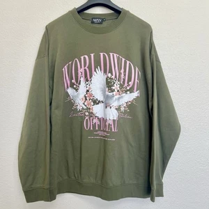 Boohoo MAN Men’s Long Sleeve Green With Graphics Sweatshirt Oversized Size M - Picture 1 of 5