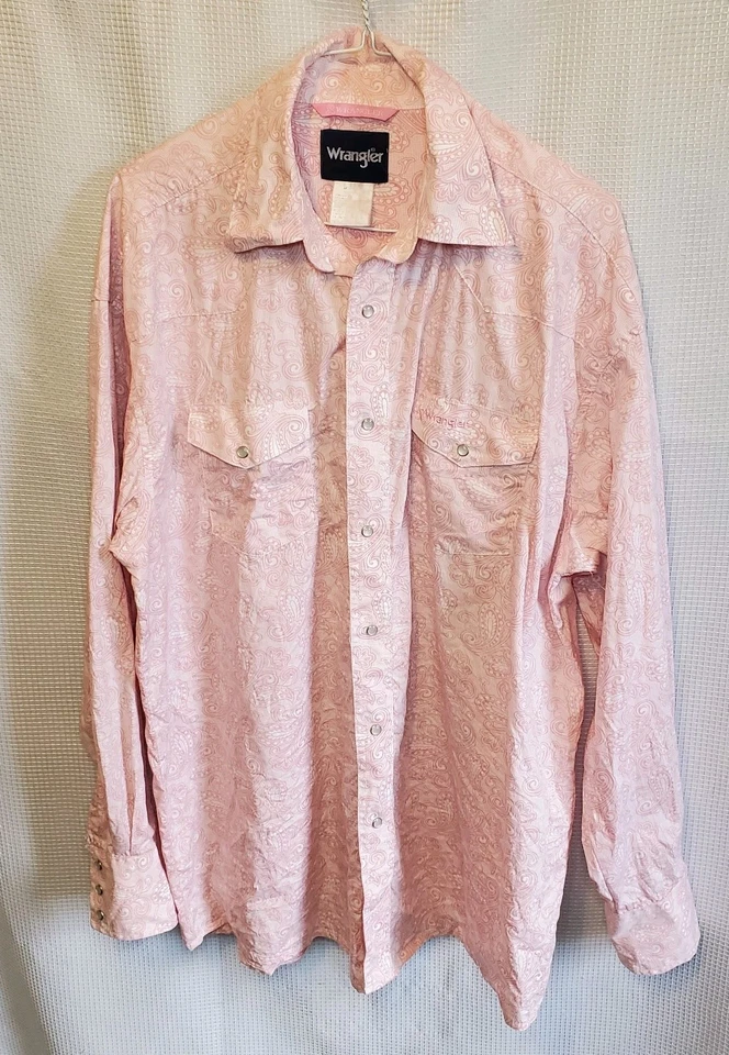 Camisa Wrangler Cáncer de Mama Paisley Rosa Manga Larga Para Hombre XL Perla A Presión Foto 1 de 4