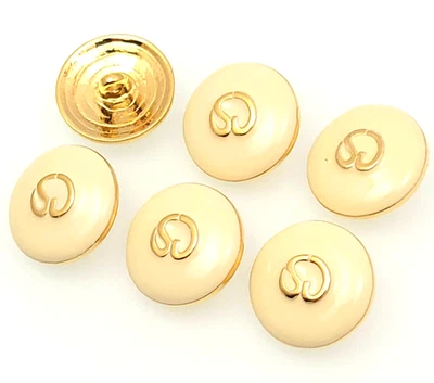 Juego de 6 botones de vástago de repuesto St John Ivory esmalte crema dorado y logotipo SJ 0,85" Foto 1 de 4