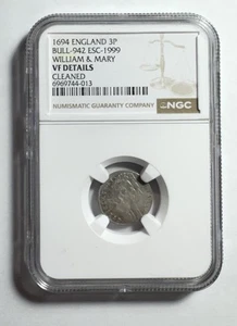 Inglaterra 1694 3P Bull-942 ESC-1999 William & Mary NGC VF Detalles - Imagen 1 de 4