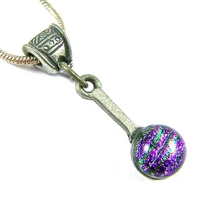 DICHROIC Glass PENDANT Silver Purple Violet Lines Tiny Dot Pewter Tribal Bail - Picture 1 of 5