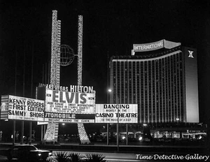 Hilton Hotel Marquee Advertising Elvis, Las Vegas, NV -1972- Vintage Photo Print - Picture 1 of 1