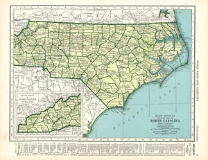 Mapa estatal de Carolina del Norte 1943 vintage decoración de pared 2313 - Imagen 1 de 3