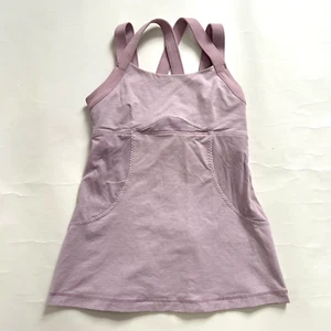 Lululemon Chaturanga Tanktop Damen Gr. 6 lila breite Träger Logo Reißverschlusstasche - Bild 1 von 12